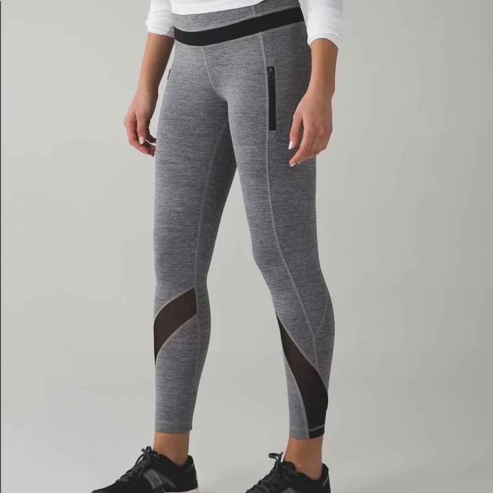 lululemon athletica Gray Mesh Inset Leggings